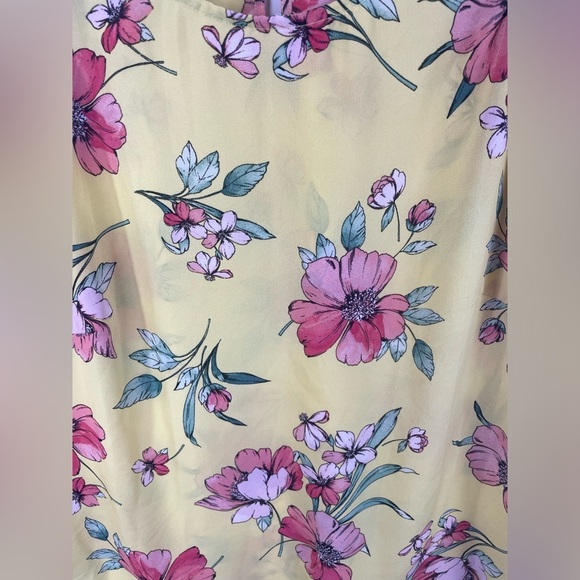 Lily White Yellow Floral Short Sleeve Keyhole Neck Sheer Blouse XL Women’s EUC - Picture 5 of 9